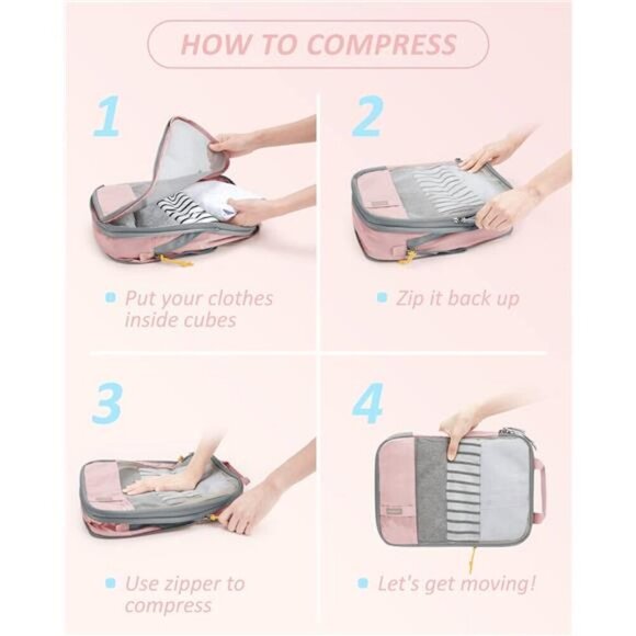 Compression Packing Cubes Set Travel Luggage Organizers Lightweight Durable - Picture 5 of 7